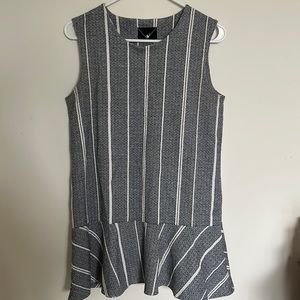 Grey Stripe Cotton Knit Shift Dress Size Small